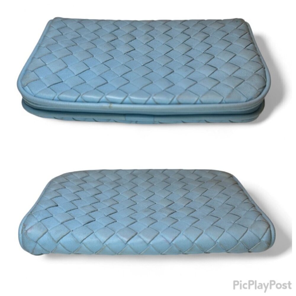 Bottega Veneta Intrecciato Leather Compact Bi-Fold Wallet - Light Blue - Picture 2 of 16